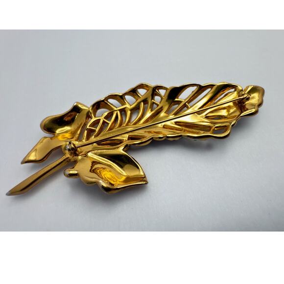 Vintage 1940s Retro Modern Two-Tone Rhinestone Plume Brooch - Picture 5 of 9
